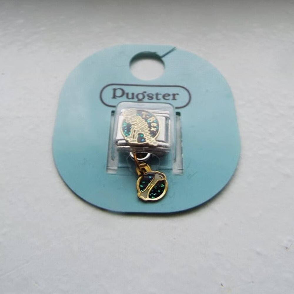 Pugster enamel T Rex bone dangle 9mm stainless steel Italian charm bracelet link